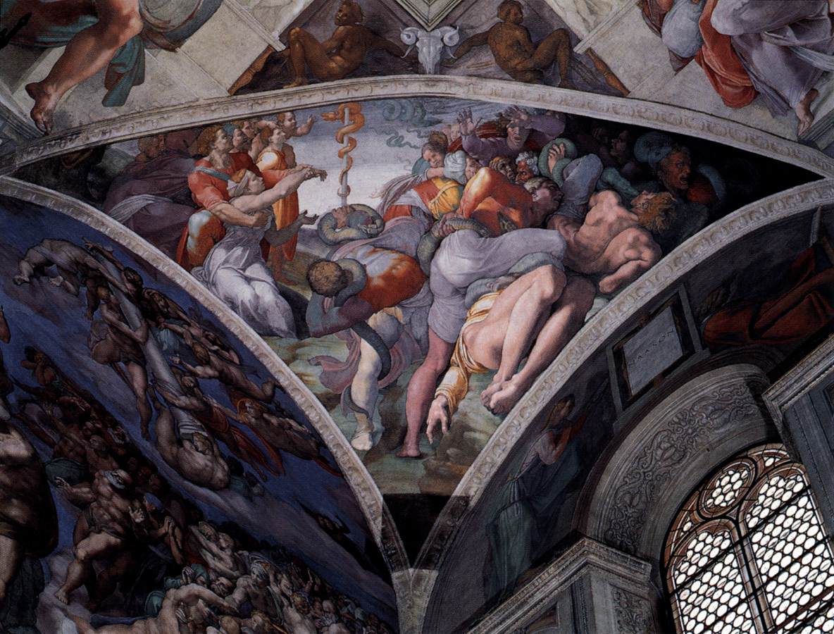 L'affresco con il Serpente di Bronzo sulla volta della Cappella Sistina