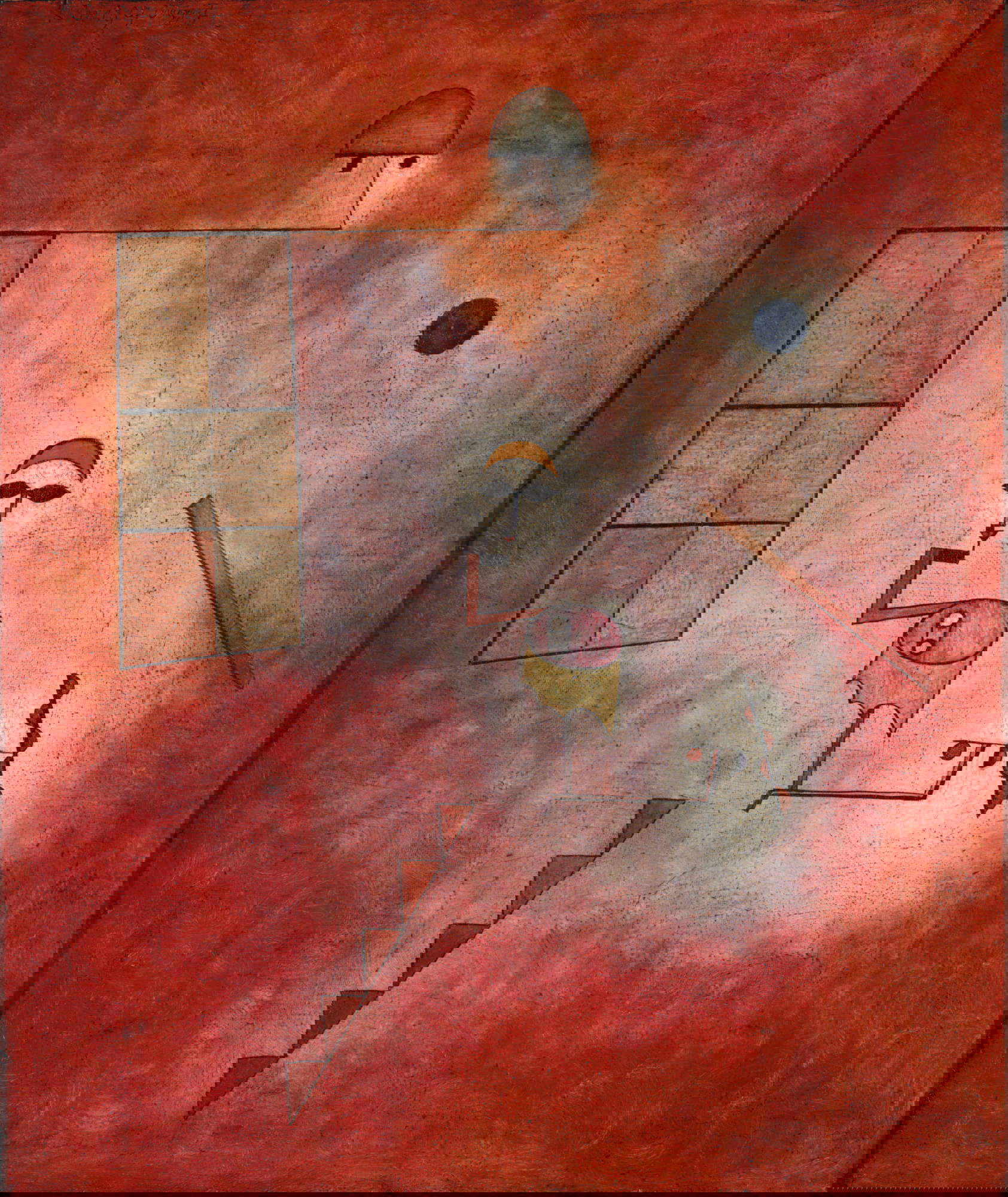 Paul Klee, Prestidigitador (1927; óleo y acuarela sobre tela aplicada sobre cartón, 32,7 x 35,9 cm; Filadelfia, Museo de Arte de Filadelfia)