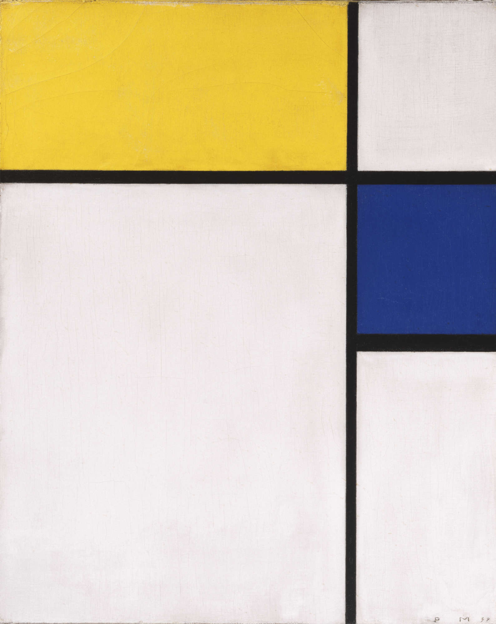 Piet Mondrian, Composition with Blue and Yellow (1932; oil on canvas, 41.6 x 33.3 cm; Philadelphia, Philadelphia Museum of Art) Piet Mondrian, Composition with Blue and Yellow (1932; oil on canvas, 41.6 x 33.3 cm; Philadelphia, Philadelphia Museum of Art)