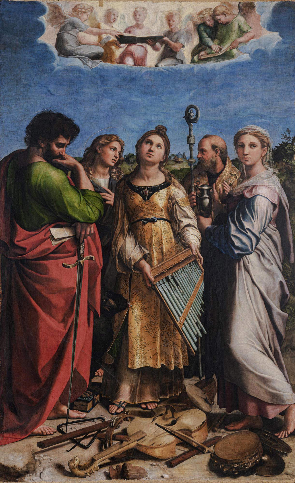 Rafael, Éxtasis de Santa Cecilia (1514; óleo sobre tabla transportado sobre lienzo, 236 x 149 cm; Bolonia, Pinacoteca Nazionale) Rafael, Éxtasis de Santa Cecilia (1514; óleo sobre tabla transportado sobre lienzo, 236 x 149 cm; Bolonia, Pinacoteca Nazionale)
