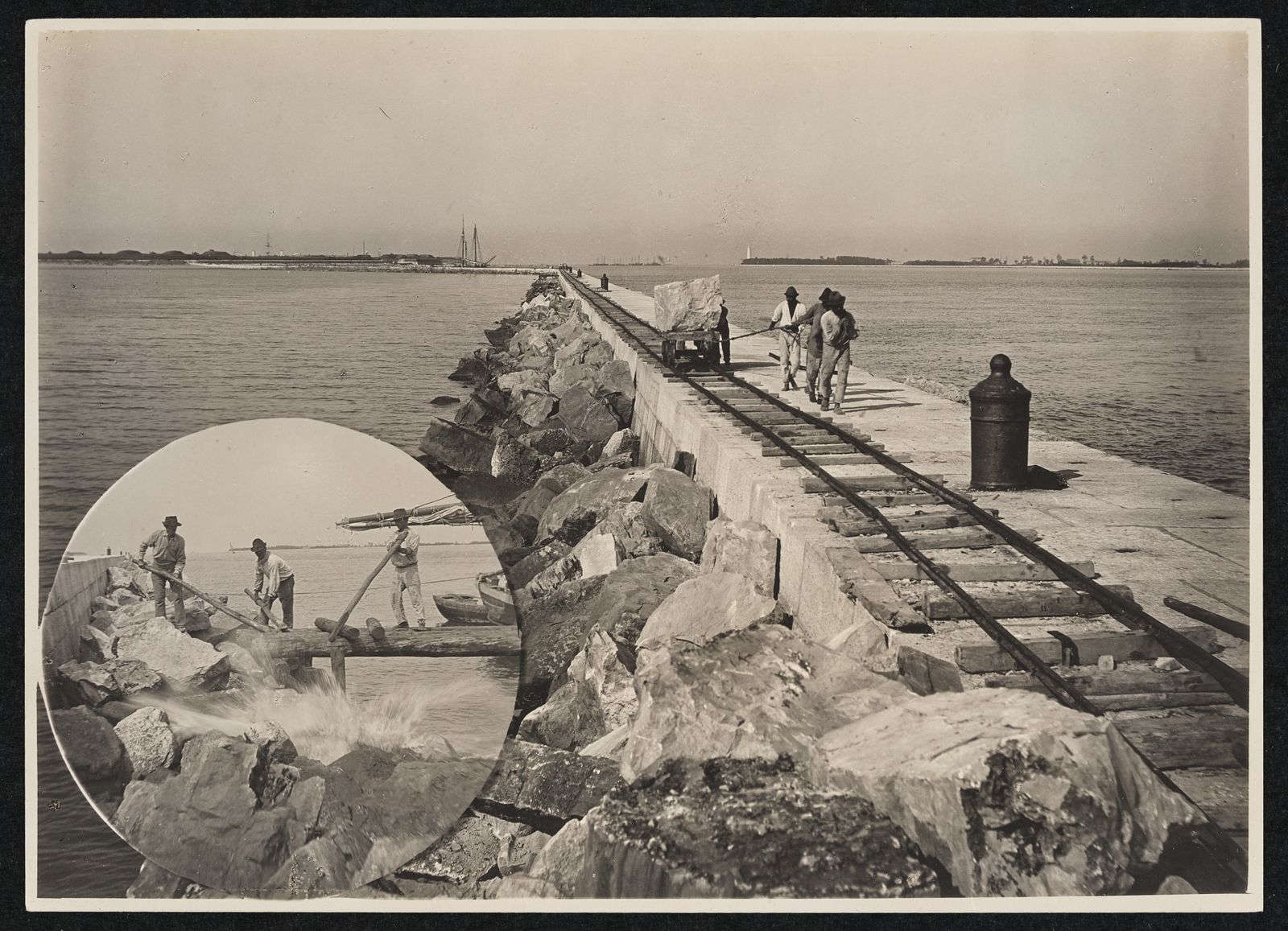 Bau des Malamocco-Damms in Venedig Bau des Malamocco-Damms in Venedig