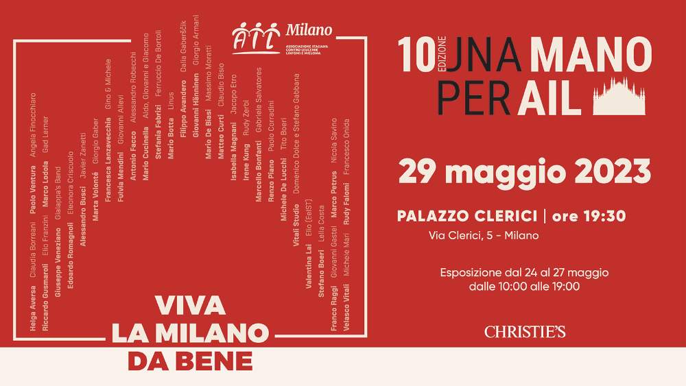 Une main pour l'AIL revient à Milan. Trente œuvres offertes à la ville pour une vente aux enchères destinée à collecter des fonds. 