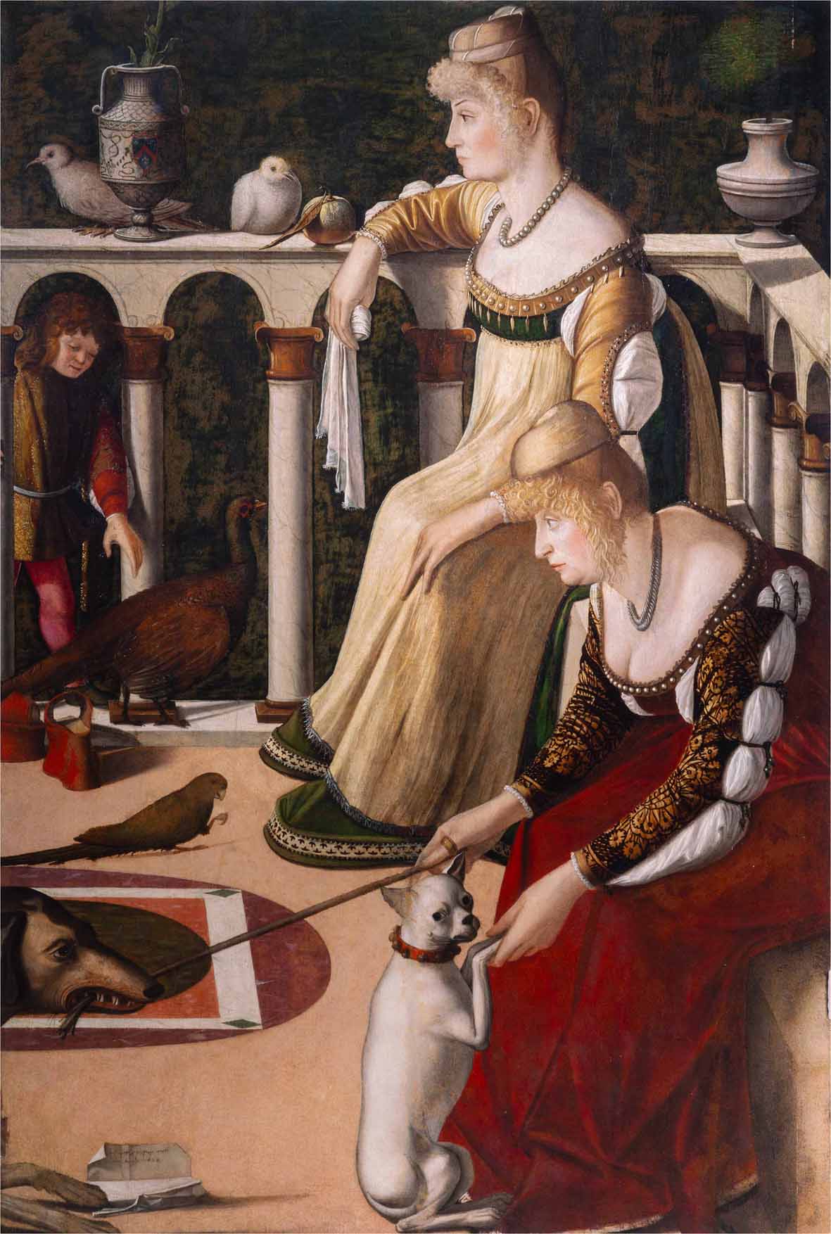 Vittore Carpaccio, Deux dames (vers 1492-1494 ; huile sur panneau, 94,5 × 63,5 cm ; Venise, Musei Civici Veneziani, Museo Correr) Vittore Carpaccio, Deux dames (vers 1492-1494 ; huile sur panneau, 94,5 × 63,5 cm ; Venise, Musei Civici Veneziani, Museo Correr)
