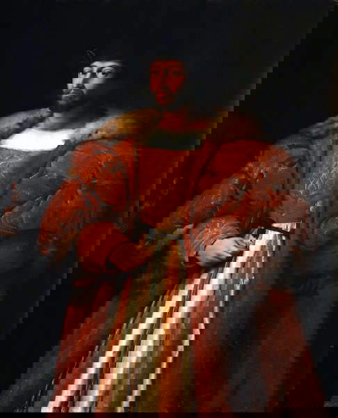 Alessandro Fei, detto Alessandro del Barbiere (da Raffaello), Ritratto di Lorenzo de&rsquo; Medici, duca di Urbino (1584-1586; olio su tavola, 140 x 116 cm; Firenze, Gallerie degli Uffizi)