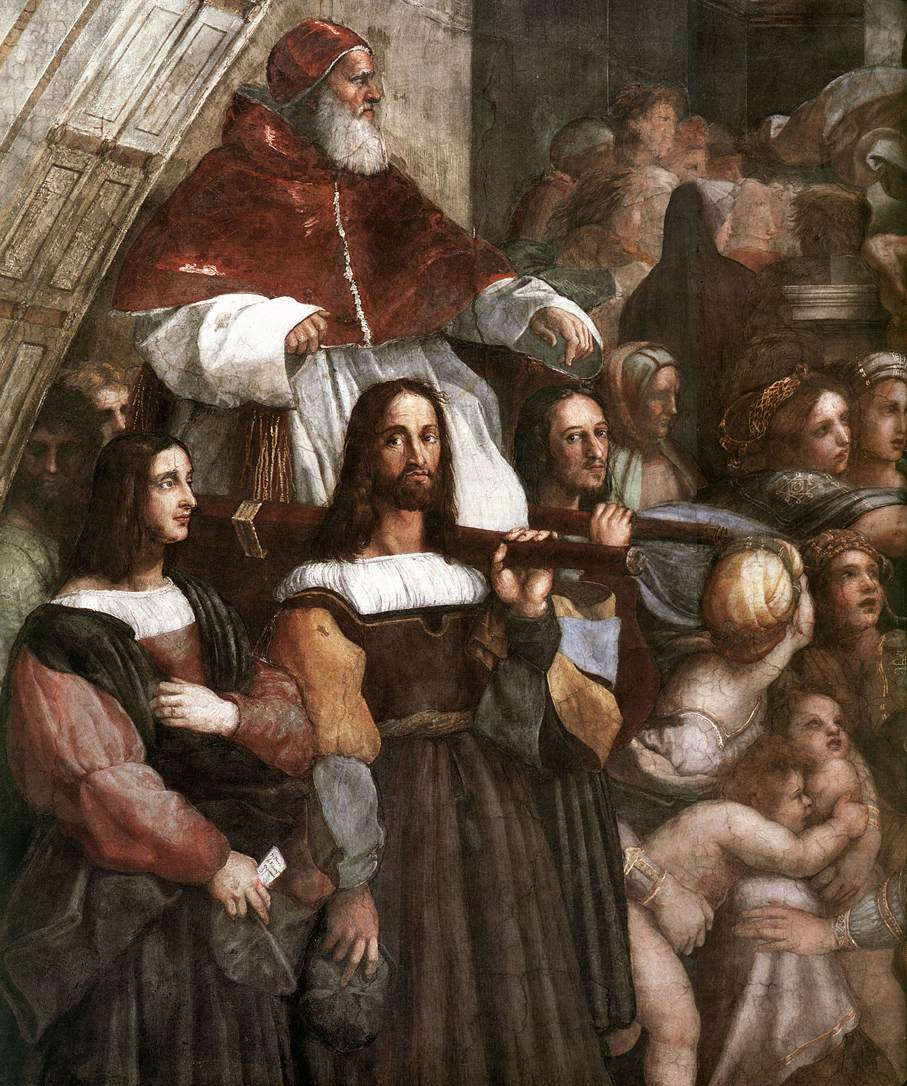 Raffaello, Cacciata di Eliodoro dal tempio, dettaglio (1511-1512; affresco, 500 x 750 cm; Citt&agrave; del Vaticano, Musei Vaticani, Stanza di Eliodoro)