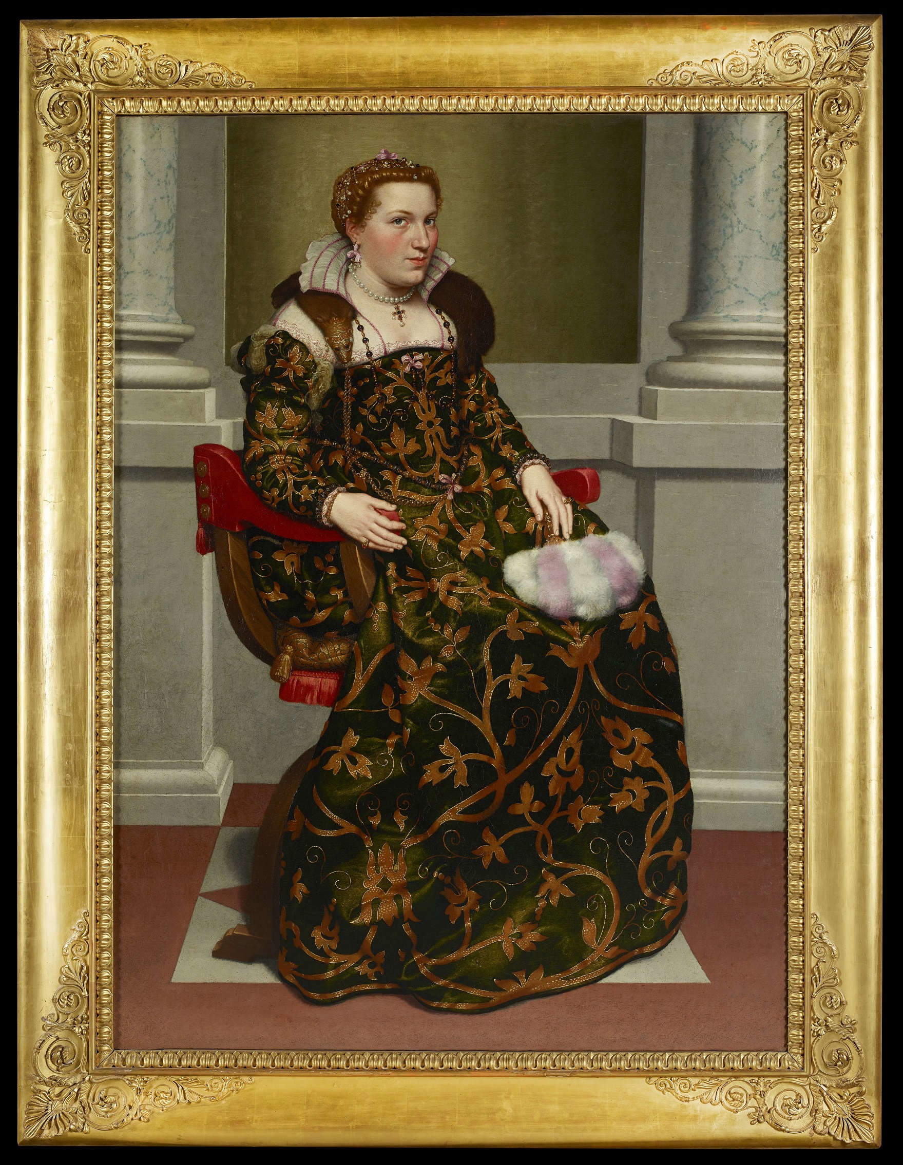 Giovanni Battista Moroni, Portrait d'Isotta Brembati (vers 1554-1557 ; huile sur toile, 160 x 115 cm ; Bergame, Palazzo Moroni, collection privée Lucretia Moroni)