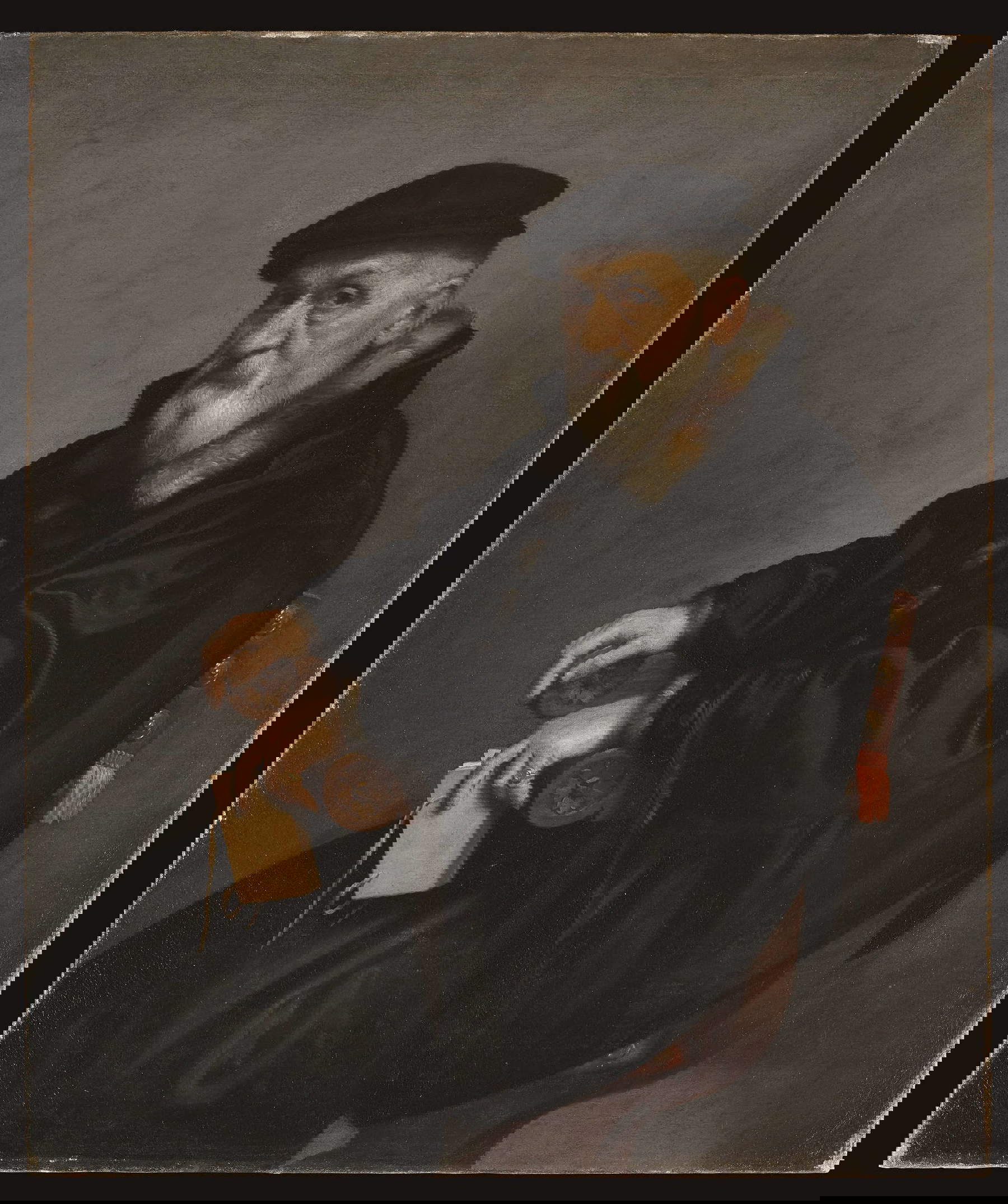 Giovanni Battista Moroni, Portrait d'un vieil homme assis avec un livre (Pietro Spino) (vers 1576-1579 ; huile sur toile, 97,5 x 81,2 cm ; Bergame, Accademia Carrara, inv. 58 AC 0084)