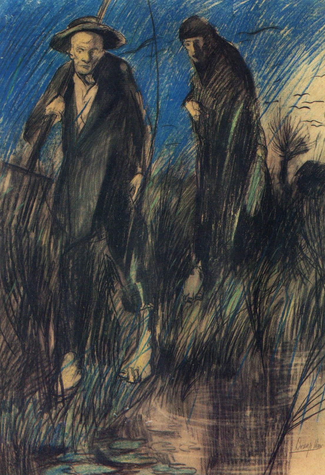 Lorenzo Viani, Two Figures in a Swamp (1912-1913; pastel on cardboard, 96 x 65 cm, Varraud Santini Collection)