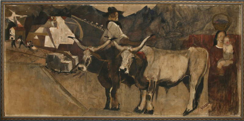 Lorenzo Viani, Marble Workers in Versilia (1932-1935; tempera on canvas, 397 x 187 cm; Viareggio, Civic Collection, GAMC)