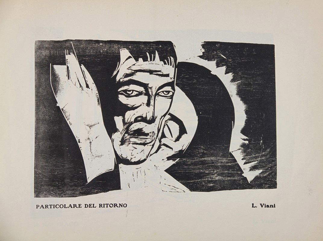 The woodcut shows the study for the group The Return in the Canvas Blessing of the Dead at Sea