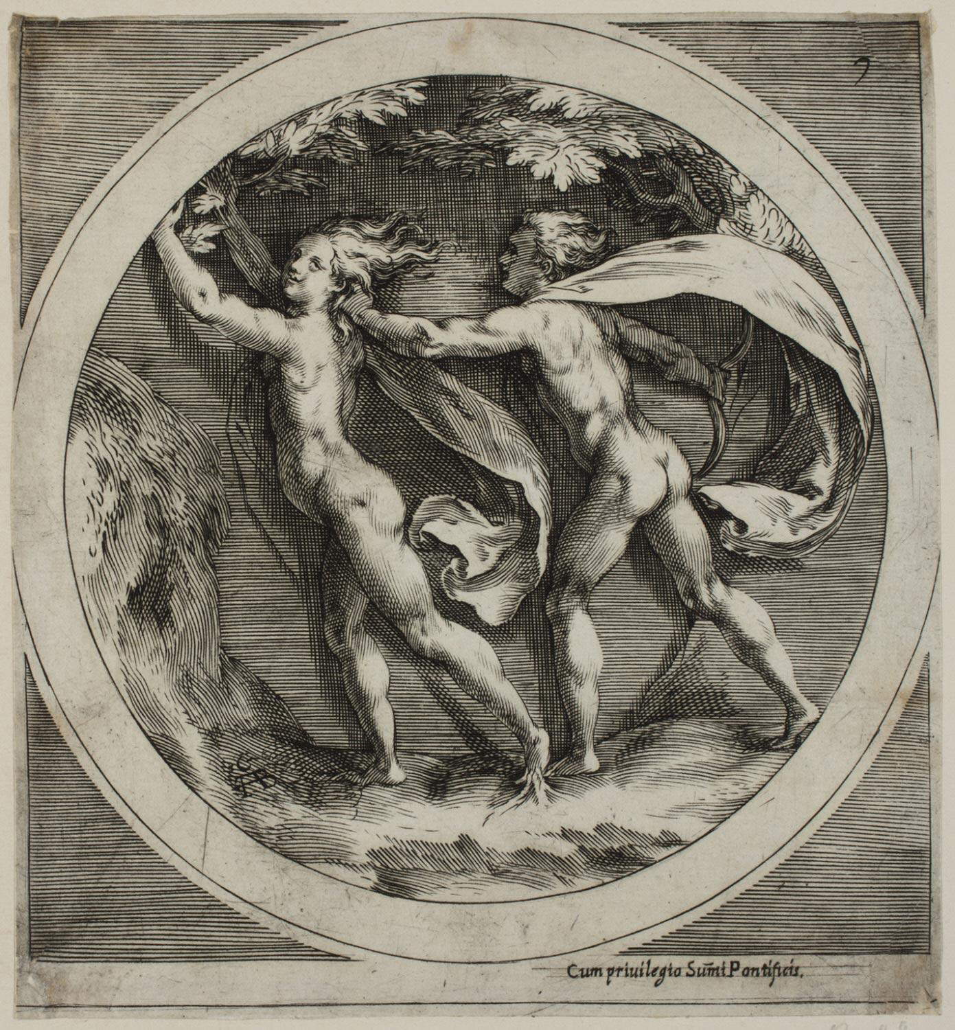Cherubino Alberti (from Polidoro da Caravaggio), Apollo and Daphne (1590; engraving, 154 x 141 mm; Philadelphia, Philadelphia Museum of Art) Cherubino Alberti (from Polidoro da Caravaggio), Apollo and Daphne (1590; engraving, 154 x 141 mm; Philadelphia, Philadelphia Museum of Art)