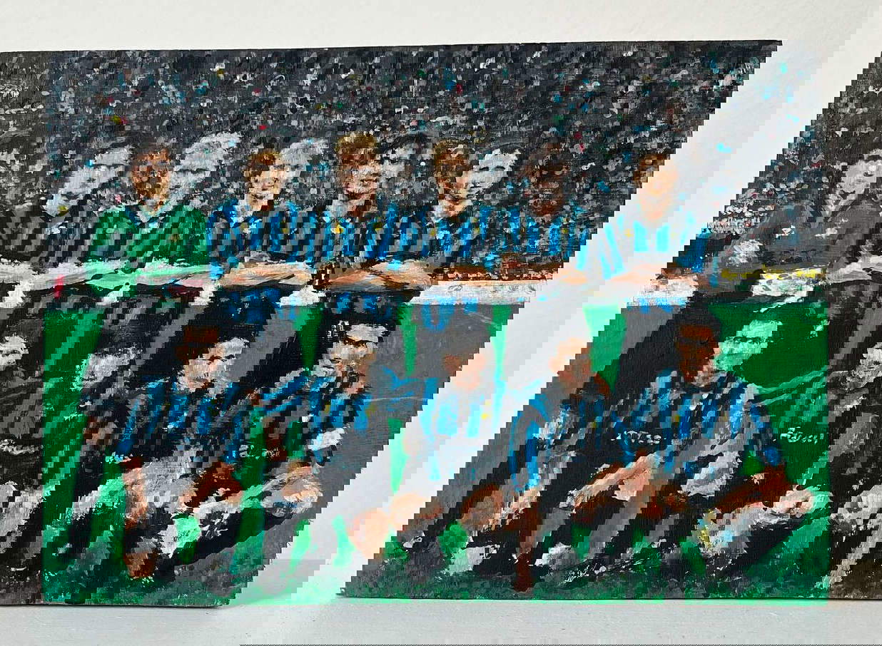Simone Tribuiani, Inter, UEFA-Pokalsieger 1994 (2023; Acryl auf Tafel, 15,5x11 cm) Simone Tribuiani, Inter, UEFA-Pokalsieger 1994 (2023; Acryl auf Tafel, 15,5x11 cm)