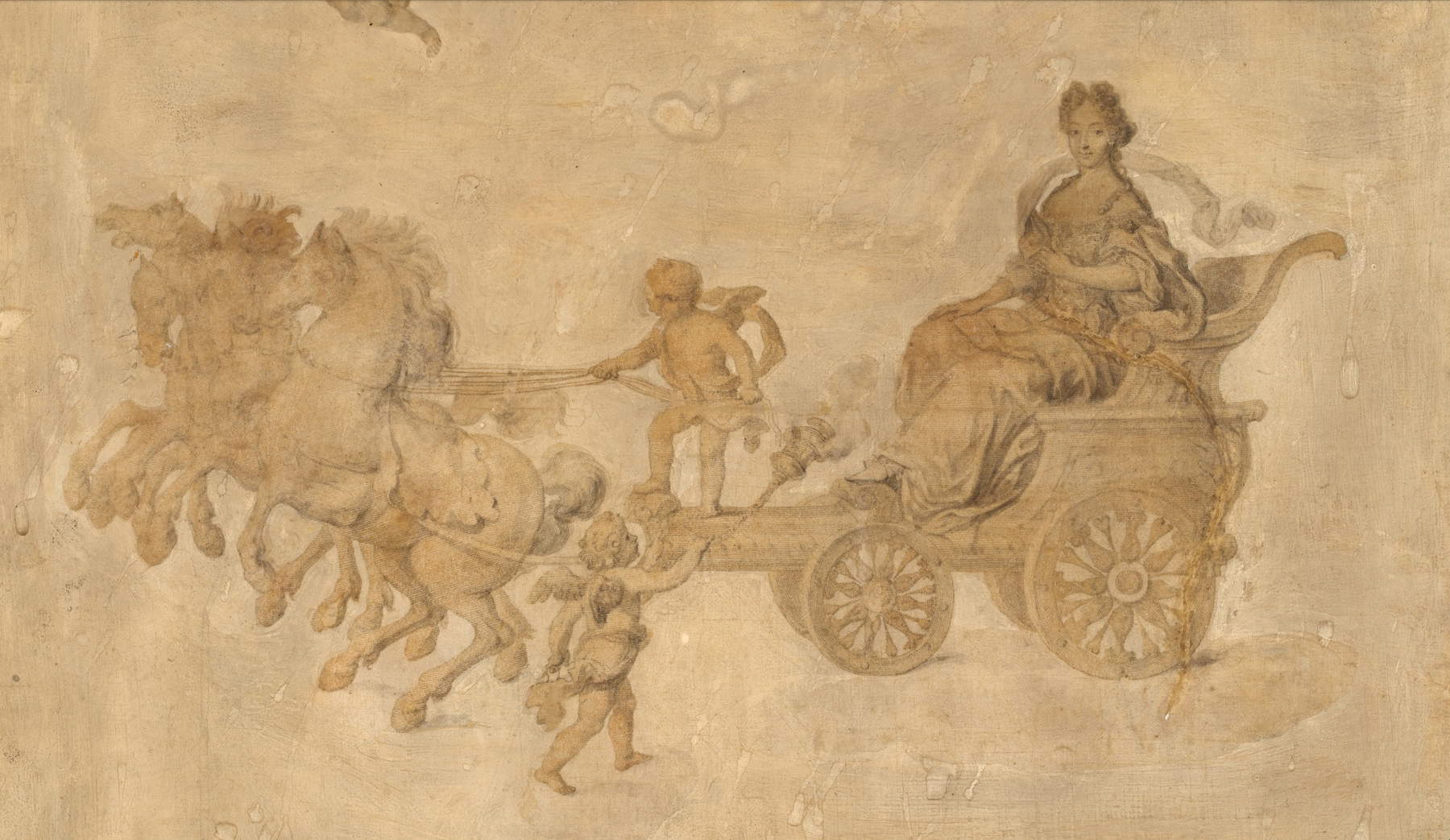 Ignazio Muligin e Pierre Mignard (?), Trionfo di Maria Anna Cristina, delfina di Francia (1683-1684; disegno su carta; San Marino, Huntington Library)