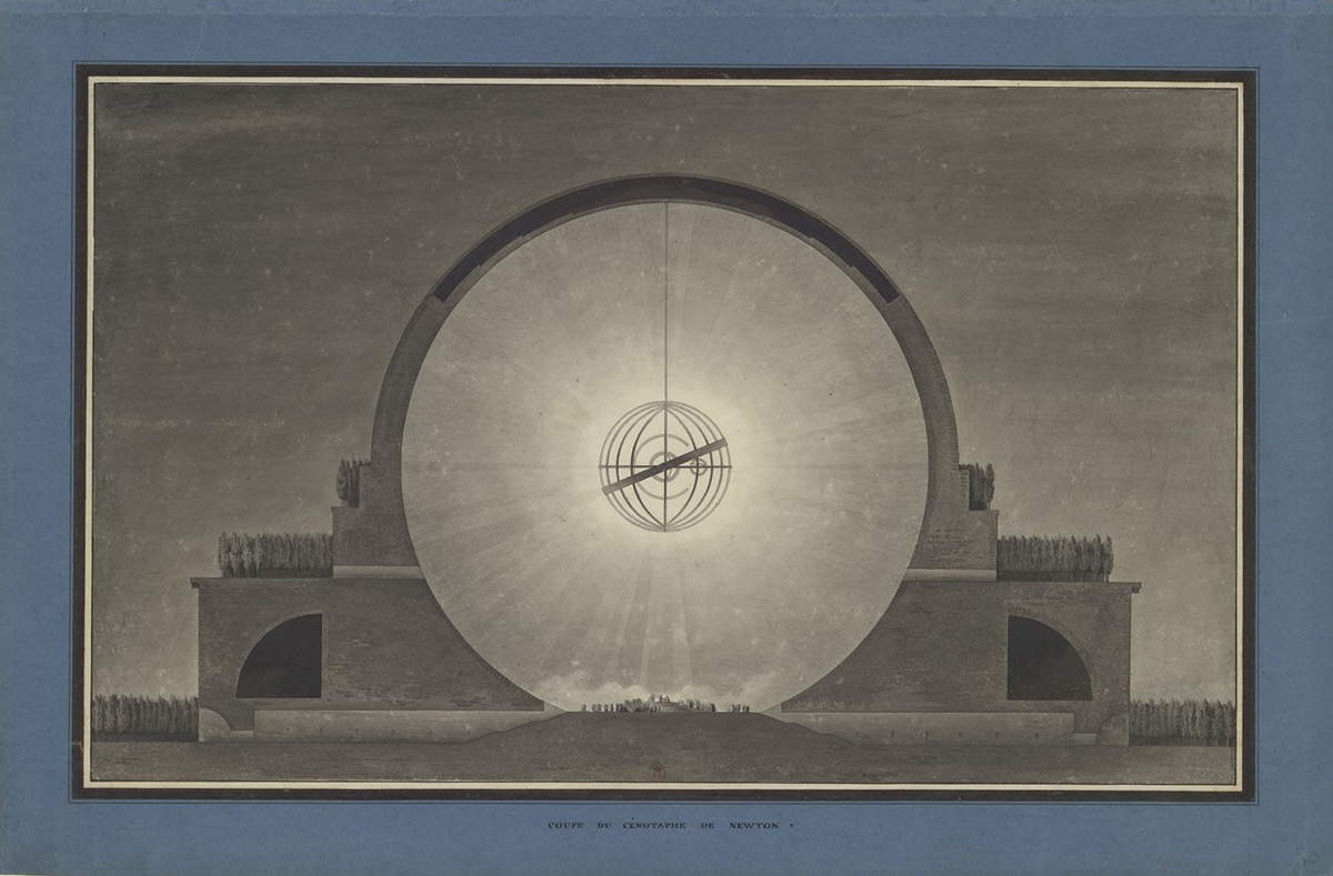 &Eacute;tienne-Louis Boull&eacute;e, Section du c&eacute;notaphe de Newton : la nuit, (1784 ; encre noire, encre gris-brun, 66 x 40 cm ; Paris, Bibliothèque nationale de France)