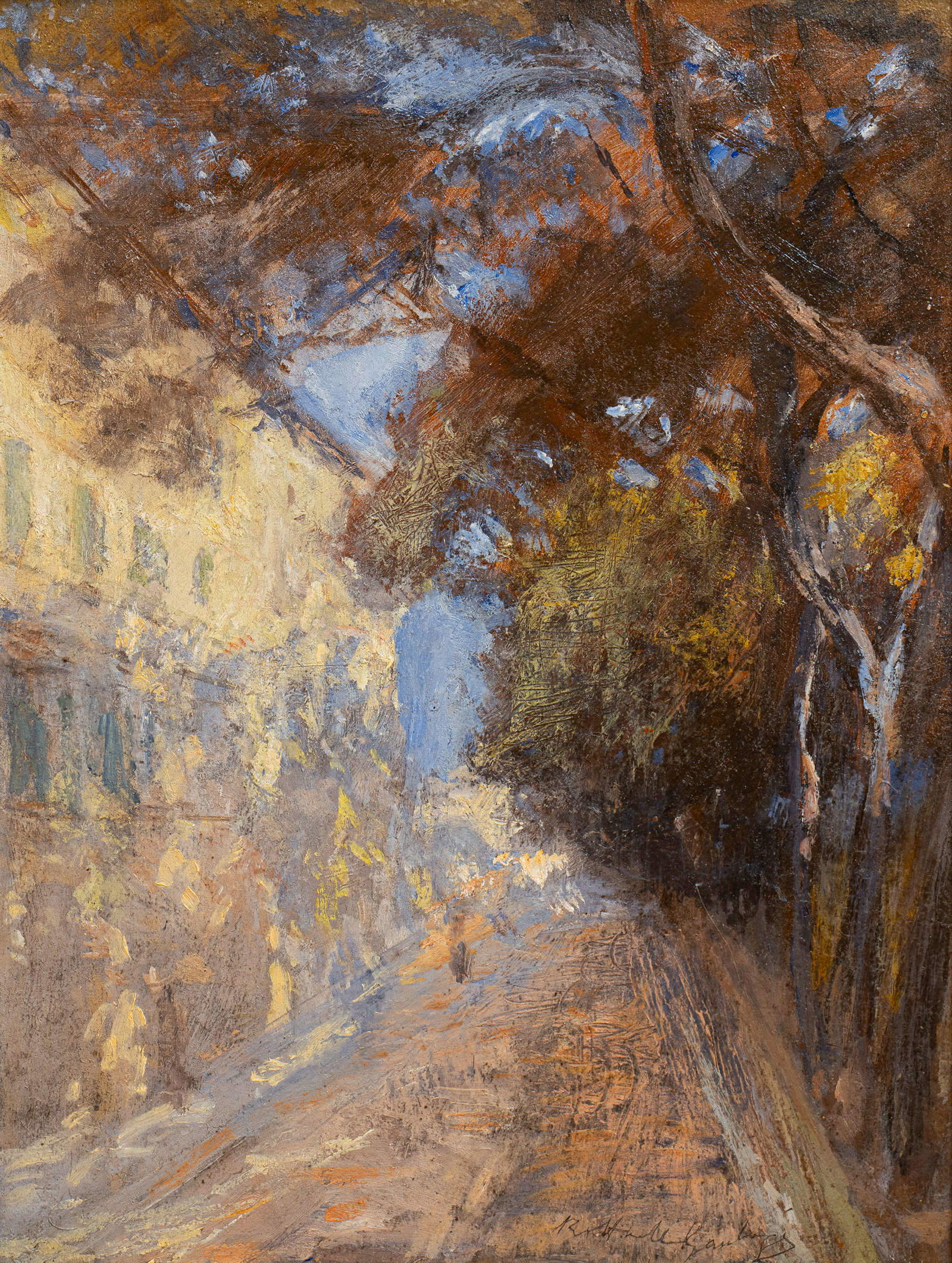 Raffaello Gambogi, Via della Bassata (um 1920; Öl auf Karton, 45 x 34,5 cm; Livorno, Museo Civico Giovanni Fattori) Raffaello Gambogi, Via della Bassata (um 1920; Öl auf Karton, 45 x 34,5 cm; Livorno, Museo Civico Giovanni Fattori)