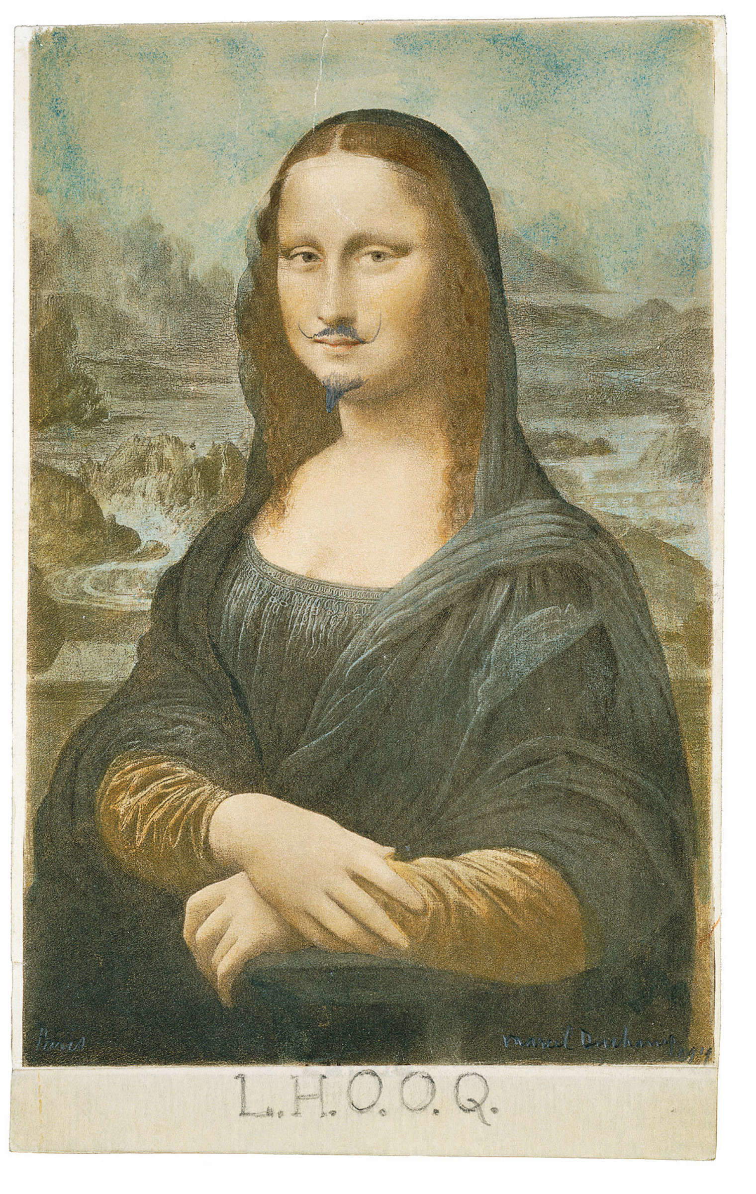 Marcel Duchamp, L.H.O.O.Q. (1919; intervento su riproduzione fotografica, 19,7 x 12,4 cm; New York, Collezione privata) Marcel Duchamp, L.H.O.O.Q. (1919; intervento su riproduzione fotografica, 19,7 x 12,4 cm; New York, Collezione privata)