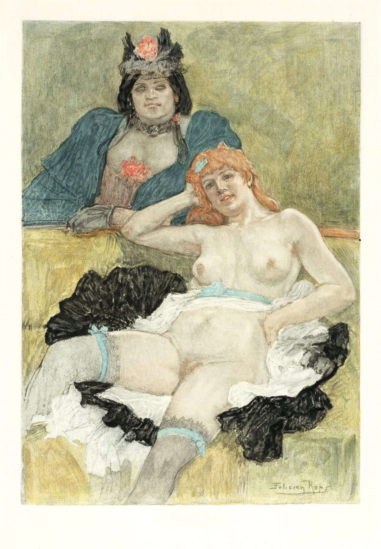 Félicien Rops, Les deux amies (1880-1890; gouache, pastello secco, grafite e carboncino su carta velina, 315 x 220 mm; Namur, Musée Félicien Rops) Félicien Rops, Les deux amies (1880-1890; gouache, pastello secco, grafite e carboncino su carta velina, 315 x 220 mm; Namur, Musée Félicien Rops)