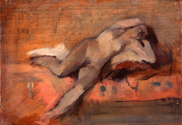 Henri de Toulouse-Lautrec, Étude de nu, femme renversée sur un divan (1882; olio su cartone, 15,5 x 22,7 cm; Albi, Musée Toulouse-Lautrec) Henri de Toulouse-Lautrec, Étude de nu, femme renversée sur un divan (1882; olio su cartone, 15,5 x 22,7 cm; Albi, Musée Toulouse-Lautrec)