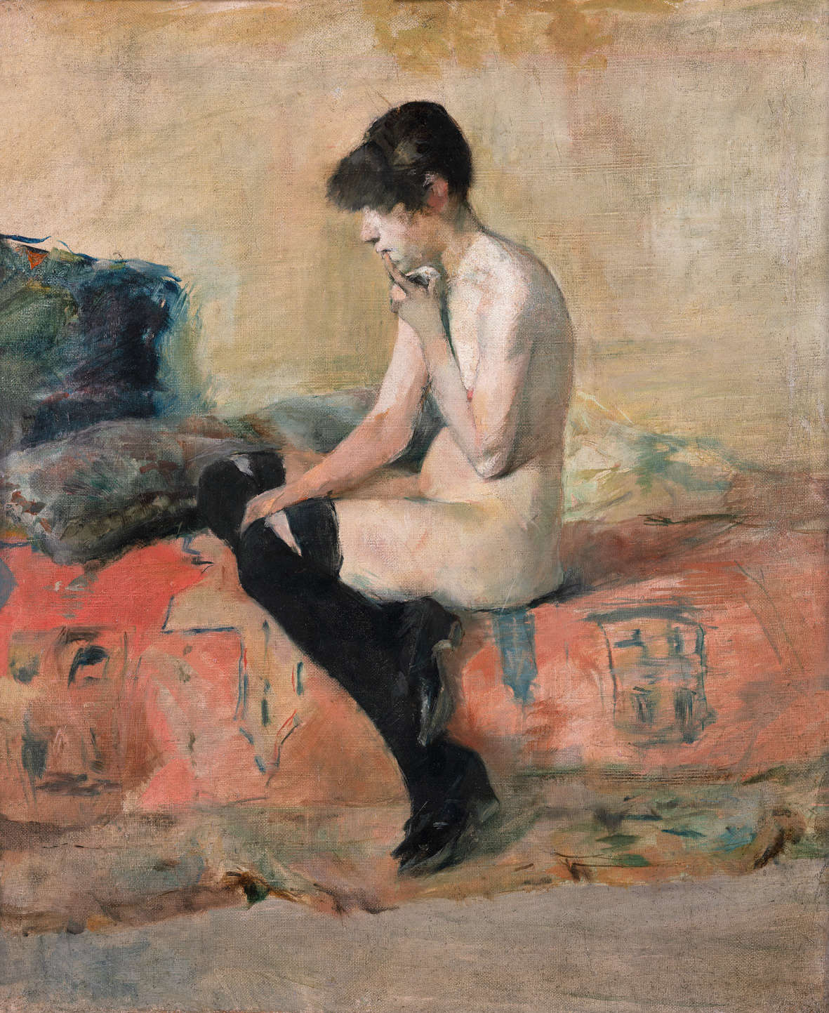 Henri de Toulouse-Lautrec, Étude de nu, femme assise sur un divan (1882; olio su tela, 53,5 x 44,5 cm; Albi, Musée Toulouse-Lautrec) Henri de Toulouse-Lautrec, Étude de nu, femme assise sur un divan (1882; olio su tela, 53,5 x 44,5 cm; Albi, Musée Toulouse-Lautrec)