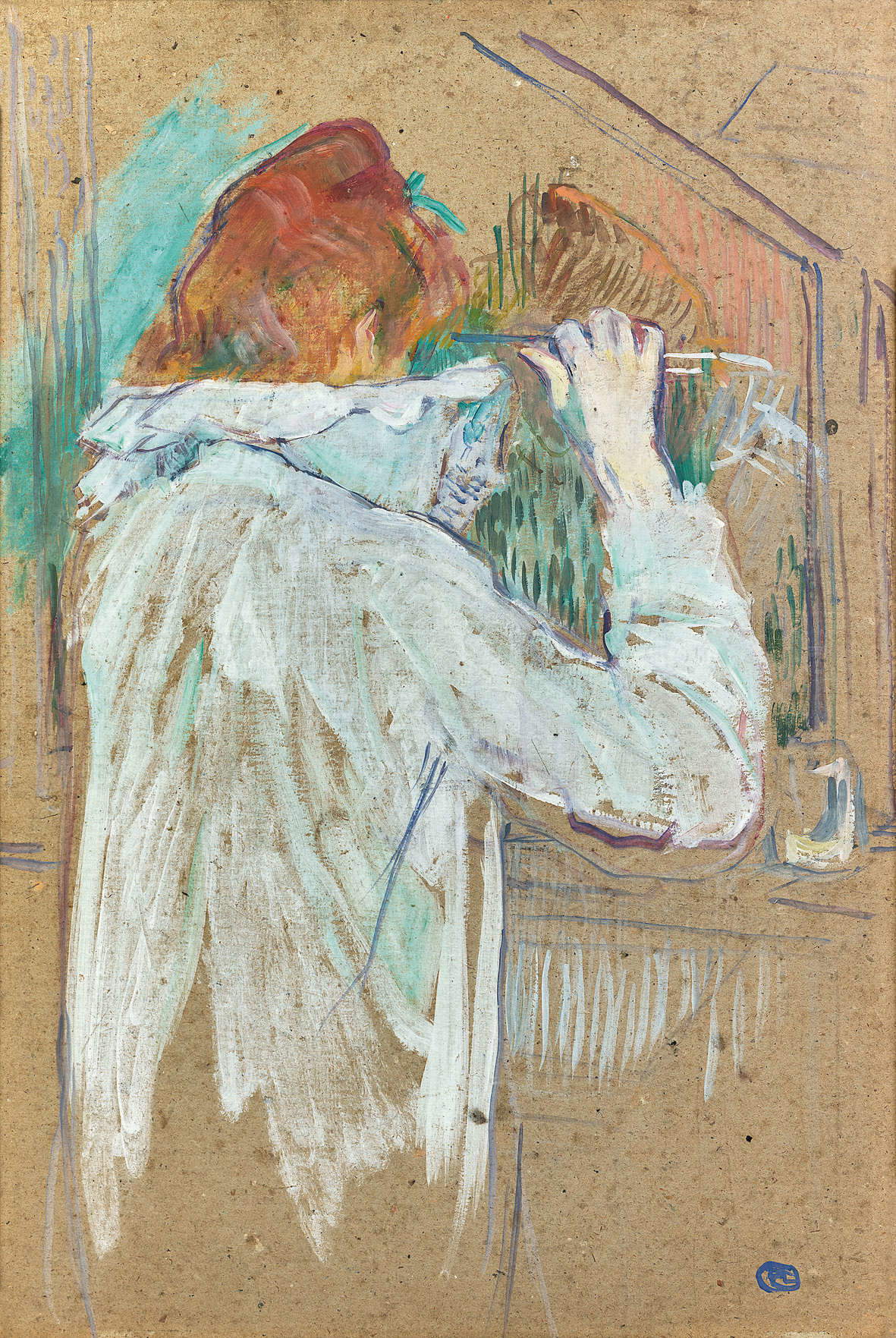 Henri de Toulouse-Lautrec, Femme se frisant (1890 circa; olio su cartone, 56 x 39 cm; Tolosa, Musée des Augustins) Henri de Toulouse-Lautrec, Femme se frisant (1890 circa; olio su cartone, 56 x 39 cm; Tolosa, Musée des Augustins)