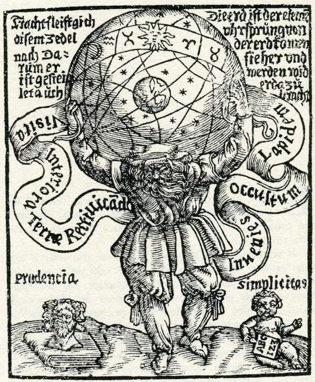 7. Atlas, from Pierre Moet, Azoth des philosophes (1659) 7. Atlas, from Pierre Moet, Azoth des philosophes (1659)