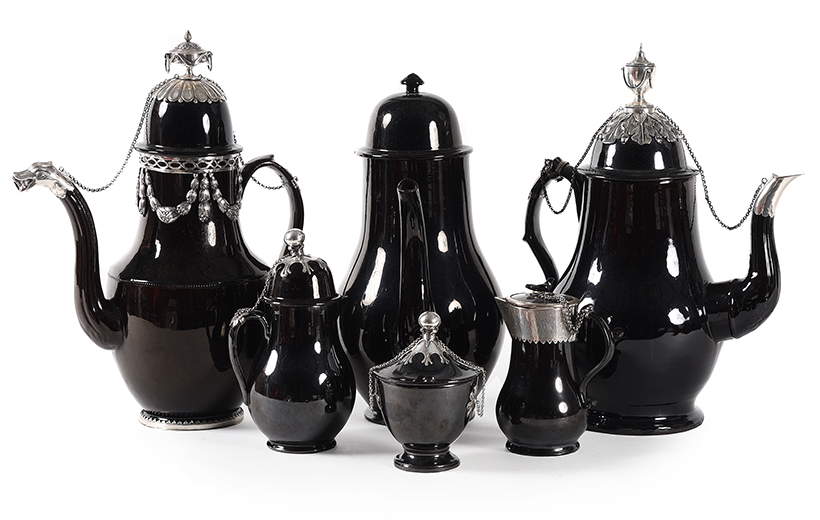 Group of black ceramic pieces from Namur