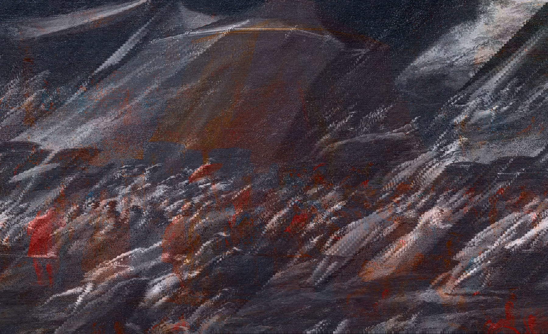 Ilario Mercanti detto lo Spolverini, La regina Elisabetta prende congedo dal duca, dal cardinale Acquaviva e dalla corte al monte Cento Croci, dettaglio