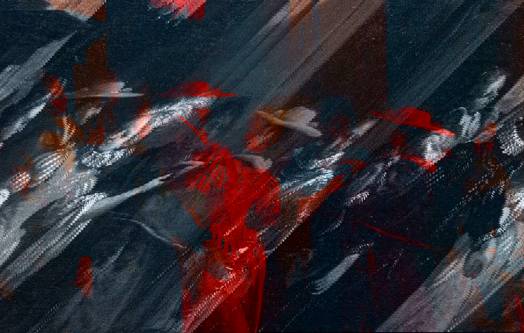 Ilario Mercanti detto lo Spolverini, Elisabetta Farnese e la madre Dorotea Sofia incontrano i cardinali Gozzadini e Acquaviva accompagnate da alcuni gentiluomini, dettaglio