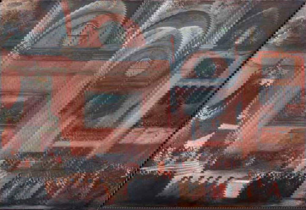 Ilario Mercanti detto lo Spolverini, Celebrazione del matrimonio di Elisabetta Farnese all&rsquo;interno del coro del duomo di Parma (1718-1721; Parma, Collezioni d&rsquo;Arte, Comune di Parma)