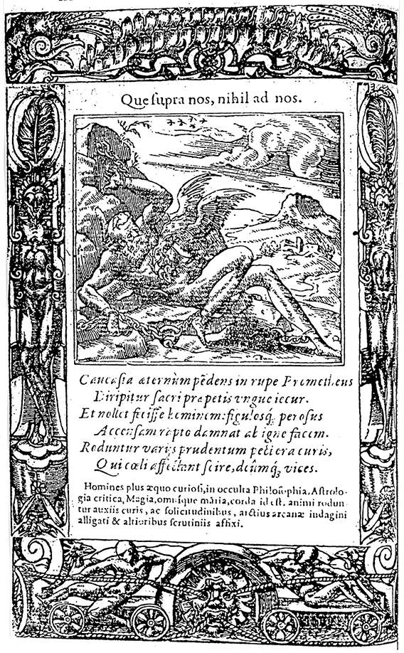 Alciati, Prometeo incatenato, immagine tratta dal libro Emblemata (XVI secolo) Alciati, Prometeo incatenato, immagine tratta dal libro Emblemata (XVI secolo)