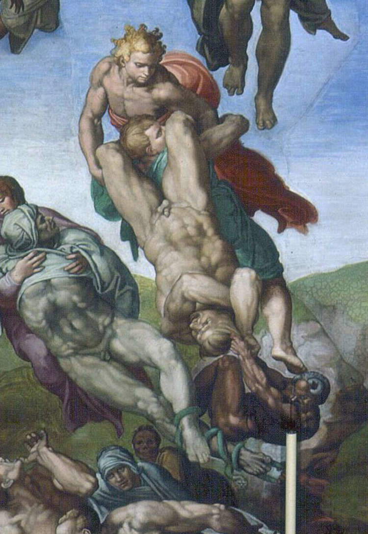 Michelangelo, Giudizio universale, dettaglio dell'affresco della Cappella Sistina Michelangelo, Giudizio universale, dettaglio dell'affresco della Cappella Sistina