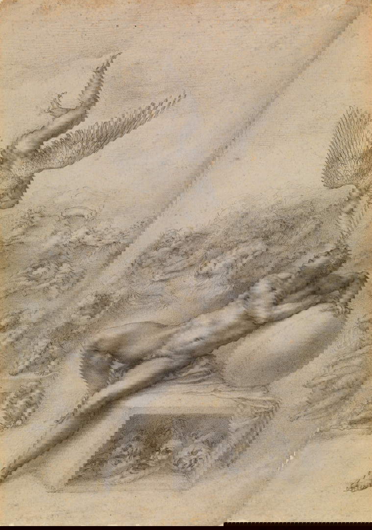 Michelangelo, Il sogno (carboncino, 389 x 269 mm; Londra, Courtauld Institute) Michelangelo, Il sogno (carboncino, 389 x 269 mm; Londra, Courtauld Institute)