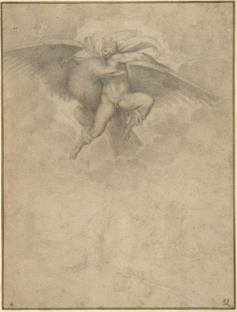 Michelangelo, Il ratto di Ganimede (disegno a carboncino, 361 x 275 mm; Cambridge, Fogg Art Museum, Harvard University Art Museums) Michelangelo, Il ratto di Ganimede (disegno a carboncino, 361 x 275 mm; Cambridge, Fogg Art Museum, Harvard University Art Museums)