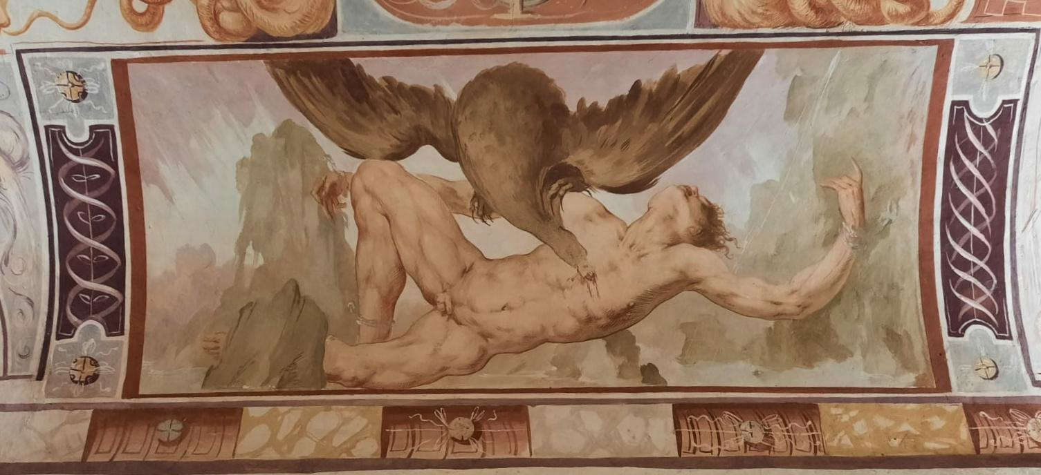 Niccolò Circignani detto il Pomarancio, La punizione di Prometeo, dettaglio (affresco; Castiglione del Lago, Palazzo della Corgna, Sala degli Insensati) Niccolò Circignani detto il Pomarancio, La punizione di Prometeo, dettaglio (affresco; Castiglione del Lago, Palazzo della Corgna, Sala degli Insensati)