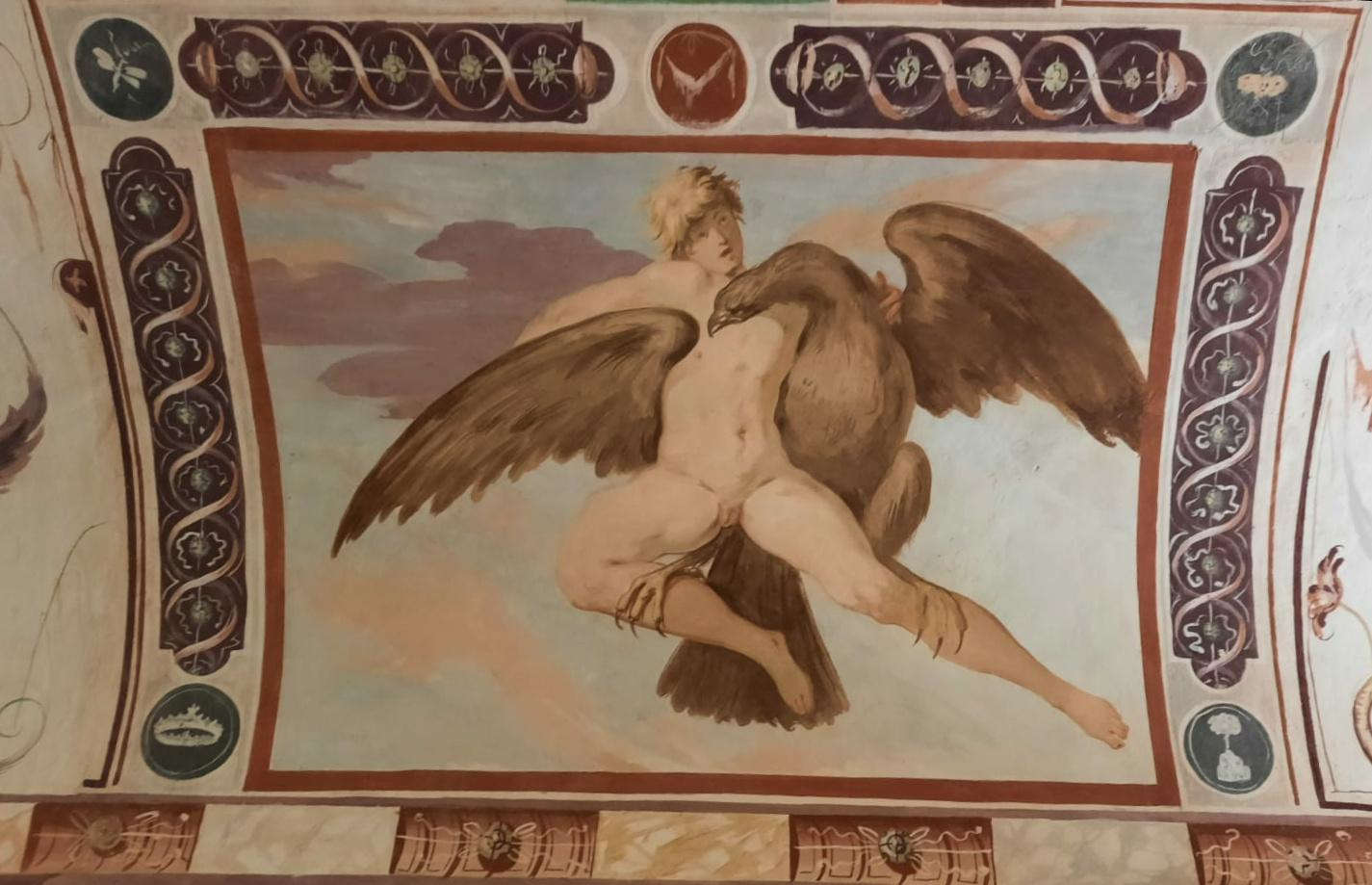 Niccolò Circignani detto il Pomarancio, Ratto di Ganimede, dettaglio (affresco; Castiglione del Lago, Palazzo della Corgna, Sala degli Insensati) Niccolò Circignani detto il Pomarancio, Ratto di Ganimede, dettaglio (affresco; Castiglione del Lago, Palazzo della Corgna, Sala degli Insensati)