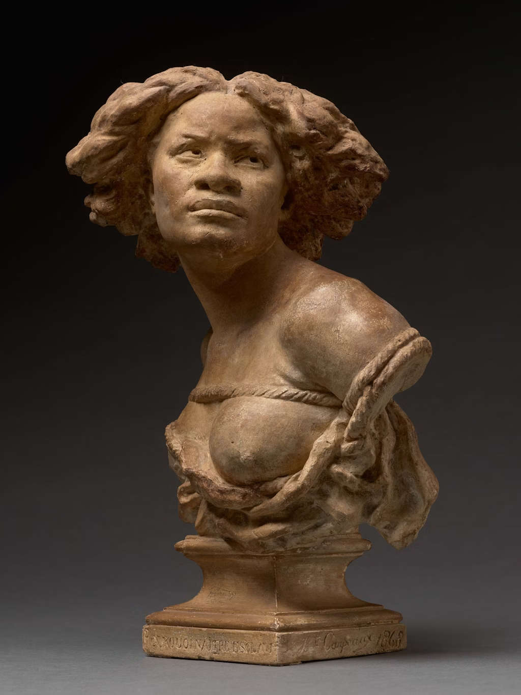 Jean-Baptiste Carpeaux, Pourquoi na&icirc;tre esclave (1868 ; modèle en plâtre avec polychromie originale, hauteur 35 cm). Présenté par Stuart Lochhead