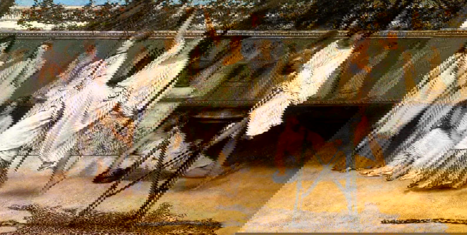 Lawrence Alma-Tadema, Danse bacchique (1871 ; huile sur toile). Présenté par Agnews