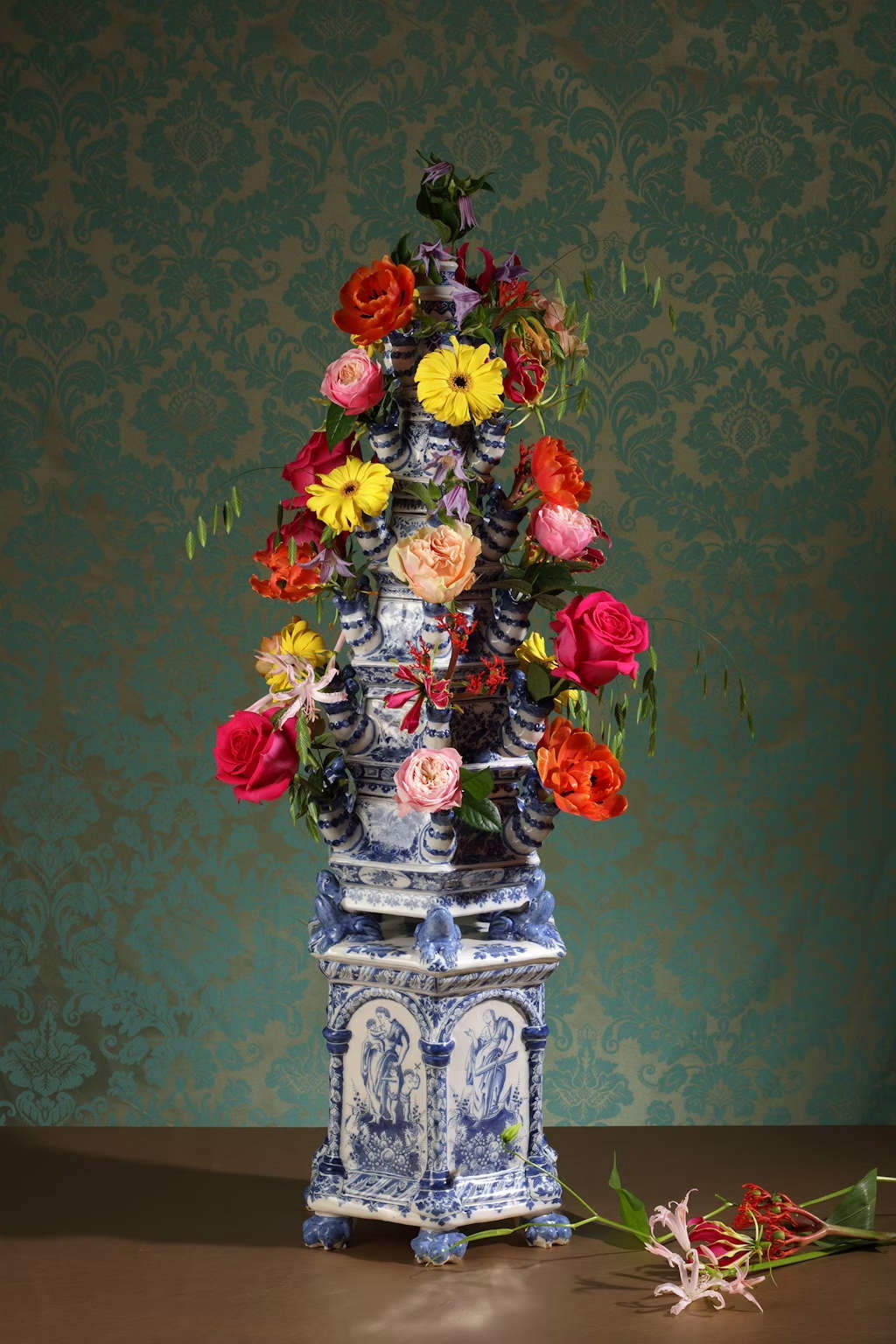 Adriaen Kocx, Blue and White Pyramidal Flower Vase (c. 1690; ceramic, height 95 cm).