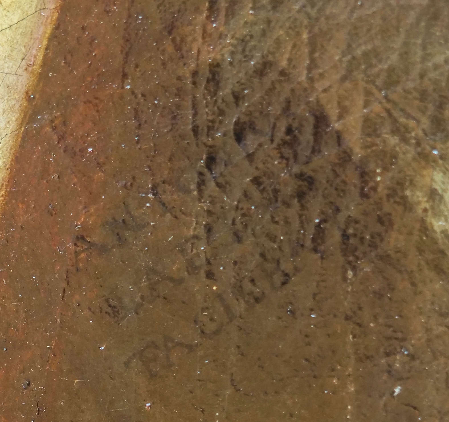 Detail des Gemäldes in der Sakristei, auf dem Correggios Signatur kaum zu erkennen ist: Antonius Laetus Faciebat.