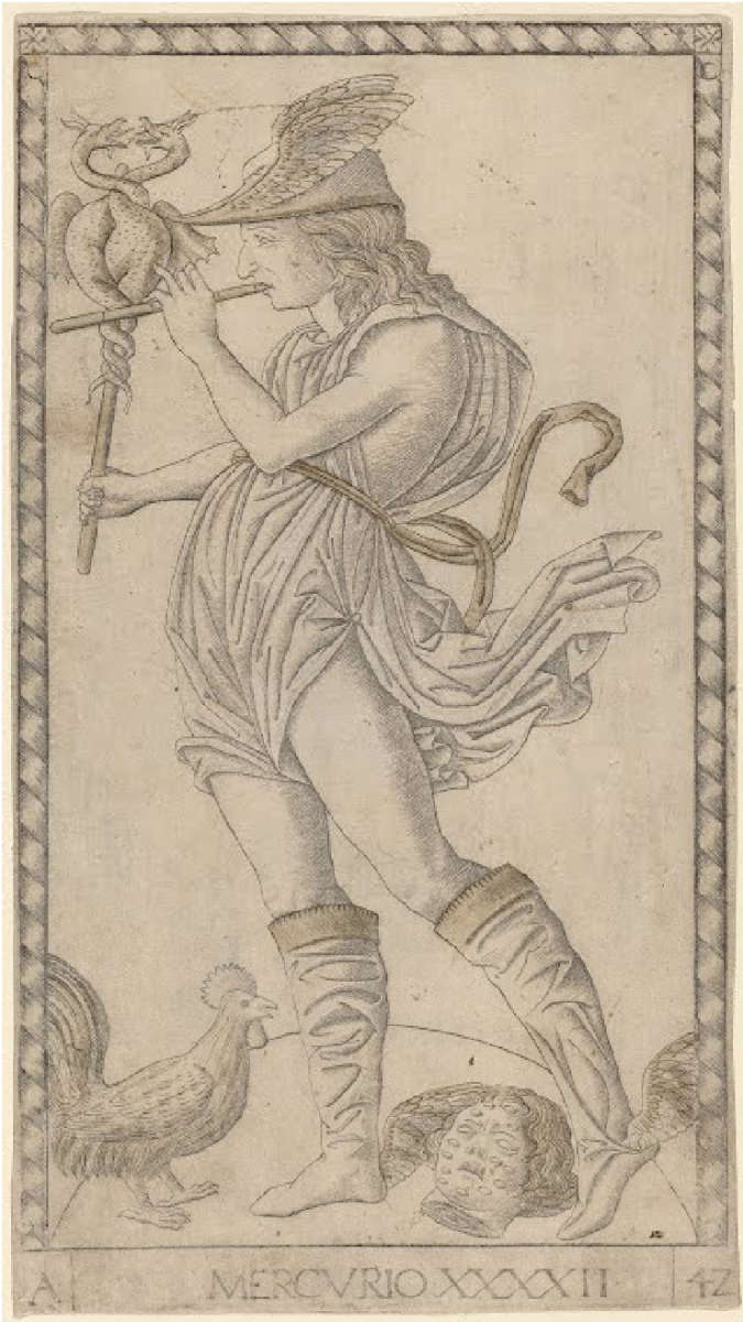 Maestro dei Tarocchi, Mercurio (1465 circa; bulino; Milano, Biblioteca Ambrosiana) Maestro dei Tarocchi, Mercurio (1465 circa; bulino; Milano, Biblioteca Ambrosiana)