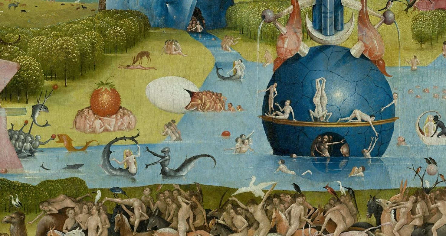 Jheronimus Bosch, The Garden of Delights, detail (c. 1480-1490; oil on panel, 220 x 389 cm; Madrid, Museo del Prado)