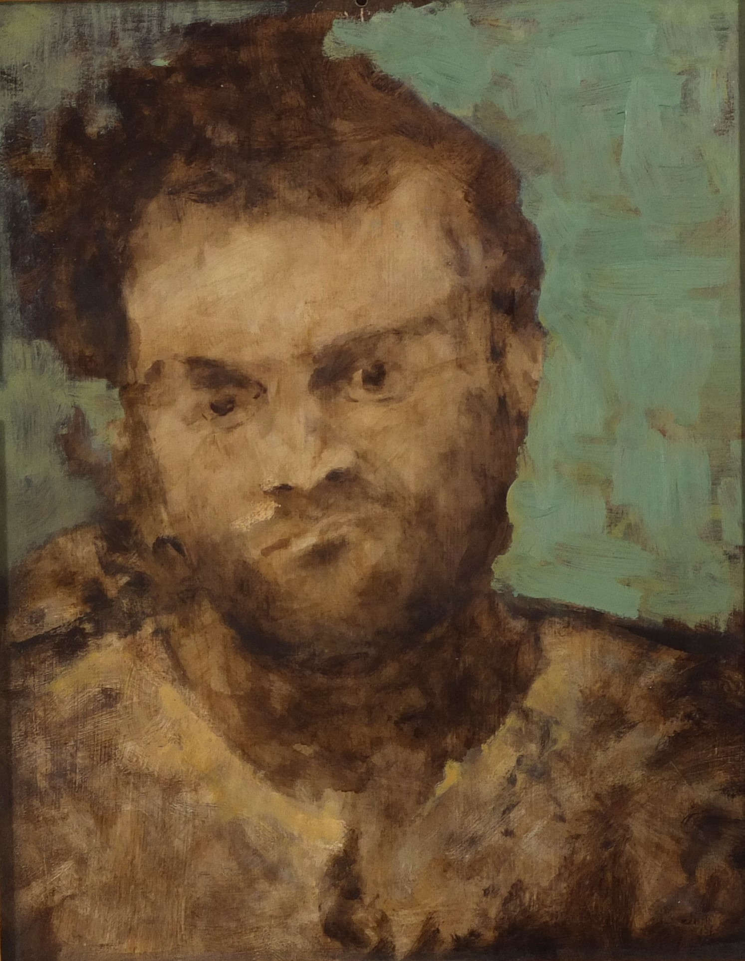 Remo Brizzi, Self-Portrait with Blue Background (ca. 2010; oil on canvas, 46 x 37 cm; Remo Brizzi Archive)