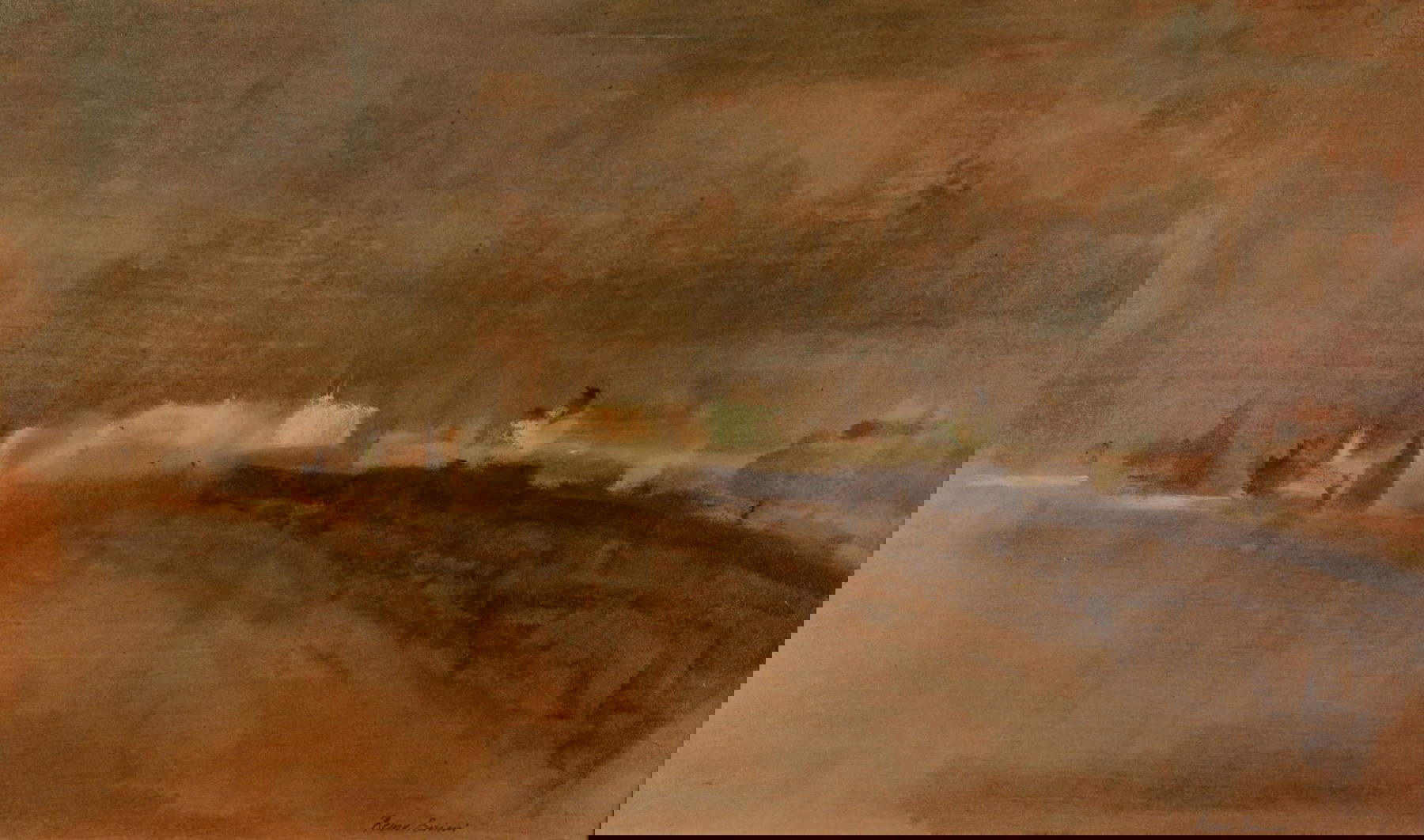 Remo Brizzi, Citta Rossa (oil on canvas, 40 x 68 cm; Remo Brizzi Archives)