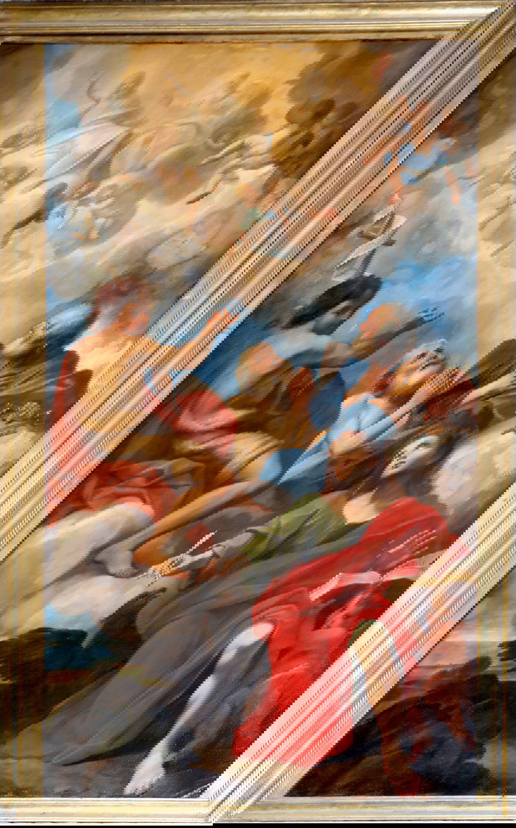 Luigi Garzi, La Trinità adorata dai santi Giovanni Battista, Giovanni Evangelista, Pietro e Andrea (1684; olio su tela, 330 x 210 cm; Massa, Duomo). Foto: Francesco Bini Luigi Garzi, La Trinità adorata dai santi Giovanni Battista, Giovanni Evangelista, Pietro e Andrea (1684; olio su tela, 330 x 210 cm; Massa, Duomo). Foto: Francesco Bini