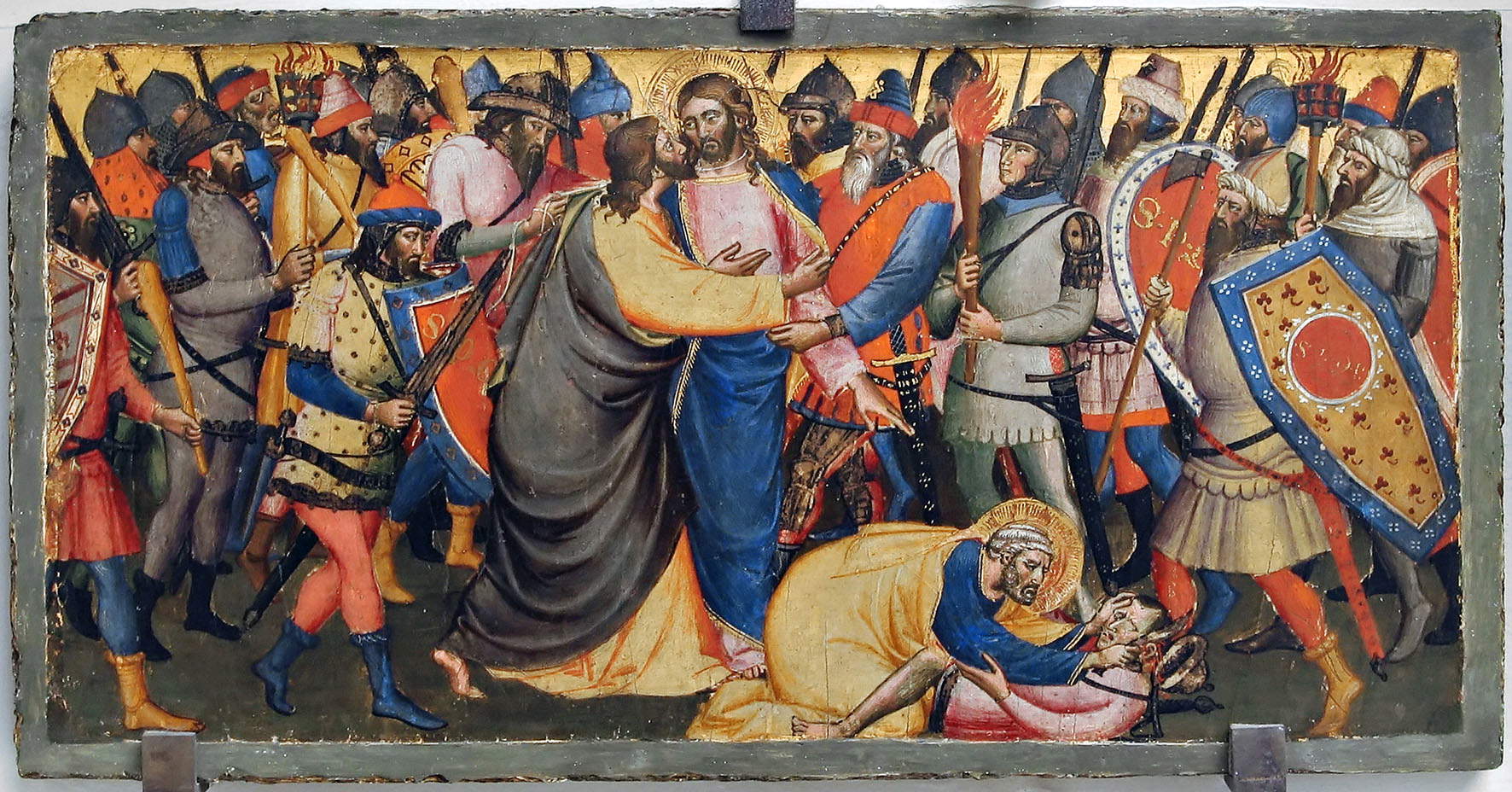 Niccolò di Pietro Gerini, Capture of Christ (1399-1401; tempera and gold on panel, 29.2 × 56.1 cm; Empoli, Museo della Collegiata di Sant'Andrea, inv. 8) Niccolò di Pietro Gerini, Capture of Christ (1399-1401; tempera and gold on panel, 29.2 × 56.1 cm; Empoli, Museo della Collegiata di Sant'Andrea, inv. 8)
