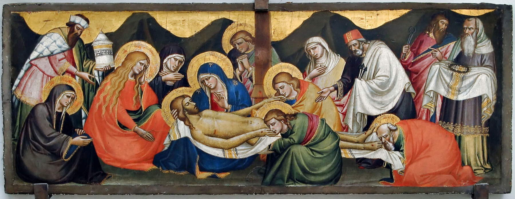 Niccolò di Pietro Gerini, Lamentation over the Dead Christ (1399-1401; tempera and gold on panel, 28.5 × 77 cm; Empoli, Museo della Collegiata di Sant'Andrea, inv. 8) Niccolò di Pietro Gerini, Lamentation over the Dead Christ (1399-1401; tempera and gold on panel, 28.5 × 77 cm; Empoli, Museo della Collegiata di Sant'Andrea, inv. 8)