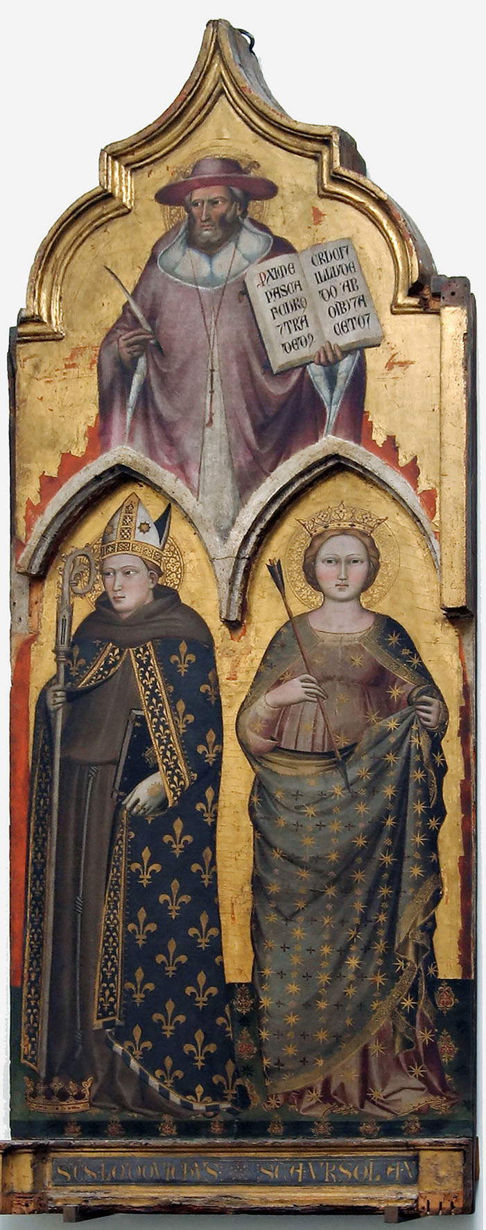 Niccolò di Pietro Gerini, Saints Louis of Toulouse and Ursula (1399-1401; tempera and gold on panel, 184.5 × 72 cm; Empoli, Museo della Collegiata di Sant'Andrea, inv. 8) Niccolò di Pietro Gerini, Saints Louis of Toulouse and Ursula (1399-1401; tempera and gold on panel, 184.5 × 72 cm; Empoli, Museo della Collegiata di Sant'Andrea, inv. 8)