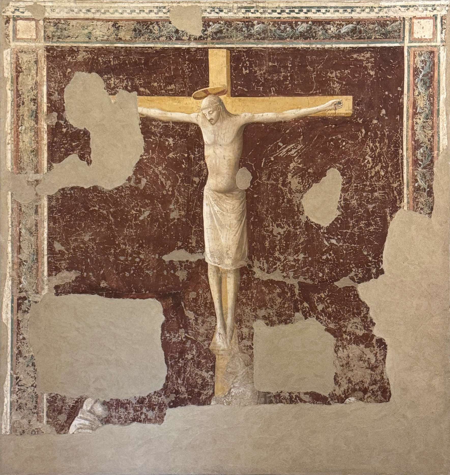 Paolo di Stefano Badaloni, called Paolo Schiavo, Crucifix and Carmelite Devotee (c. 1425; torn fresco, 287 × 272 cm; Florence, Convent of Santa Maria del Carmine, Hall of the Column) Paolo di Stefano Badaloni, called Paolo Schiavo, Crucifix and Carmelite Devotee (c. 1425; torn fresco, 287 × 272 cm; Florence, Convent of Santa Maria del Carmine, Hall of the Column)