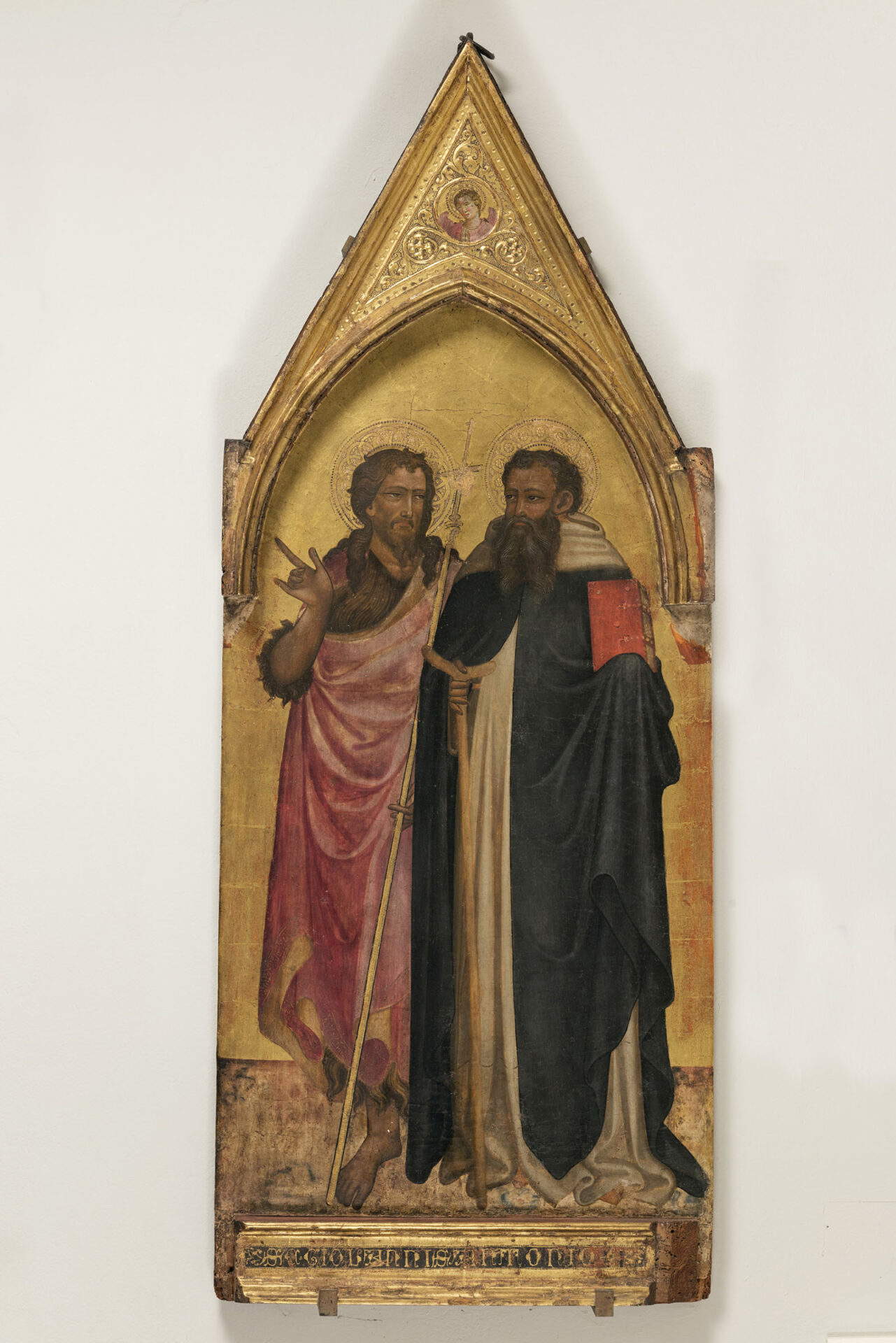 Scolaio di Giovanni, Saint John the Baptist and Saint Anthony Abbot (c. 1424; tempera and gold on panel, 140 × 55 cm; Empoli, Museo della Collegiata di Sant'Andrea, inv. 16) Scolaio di Giovanni, Saint John the Baptist and Saint Anthony Abbot (c. 1424; tempera and gold on panel, 140 × 55 cm; Empoli, Museo della Collegiata di Sant'Andrea, inv. 16)