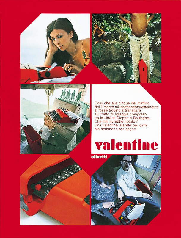 Anuncio de la máquina de escribir portátil Valentine publicado en la revista Casabella en 1969. Imagen: Archivo Histórico Olivetti